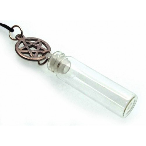 Silver Coloured Metal Pentacle Glass Bottle Pendant